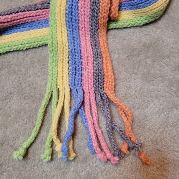 Talbots 30% Wool Knit Long Fringed Scarf Yellow Pink Orange Blue Green 88" x 4" - Picture 3 of 8